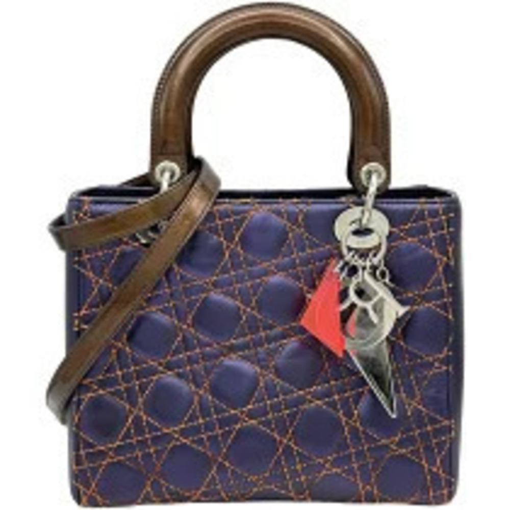 Christian Dior Lady Shoulder Bag Purple Brown Lambskin